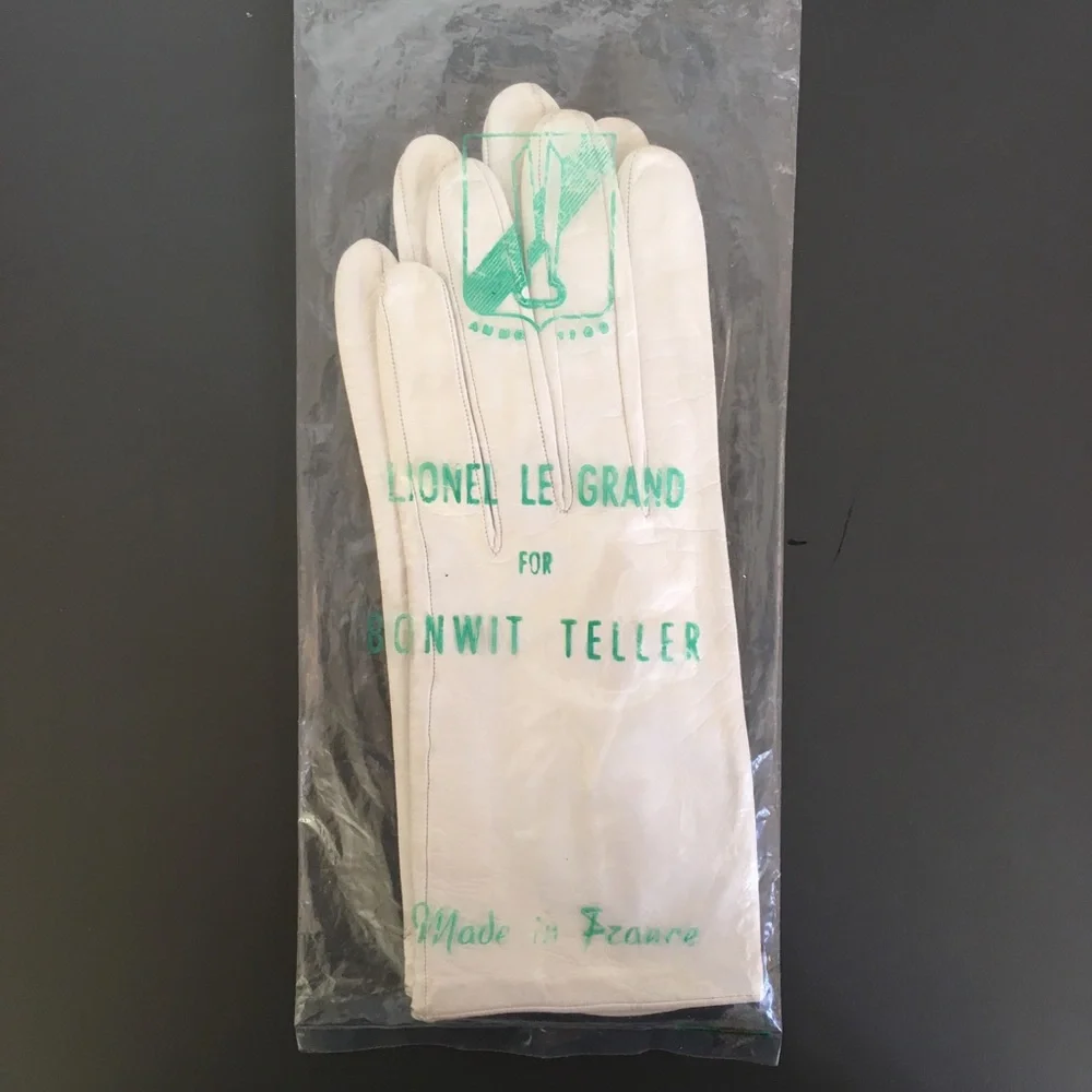 Vintage White Leather Gloves Lionel Le Grand Bonwit Teller Beverly Hills 7 1/2